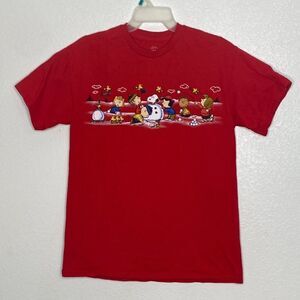 PEANUTS Men’s Red Snoopy Holiday T Shirt Size M